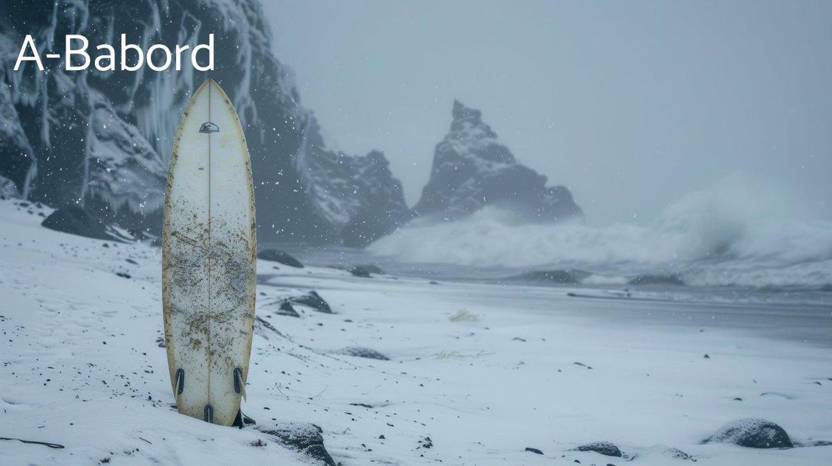 Planche solitaire face aux vagues nordiques des Féroé, havre des surfeurs aventuriers.