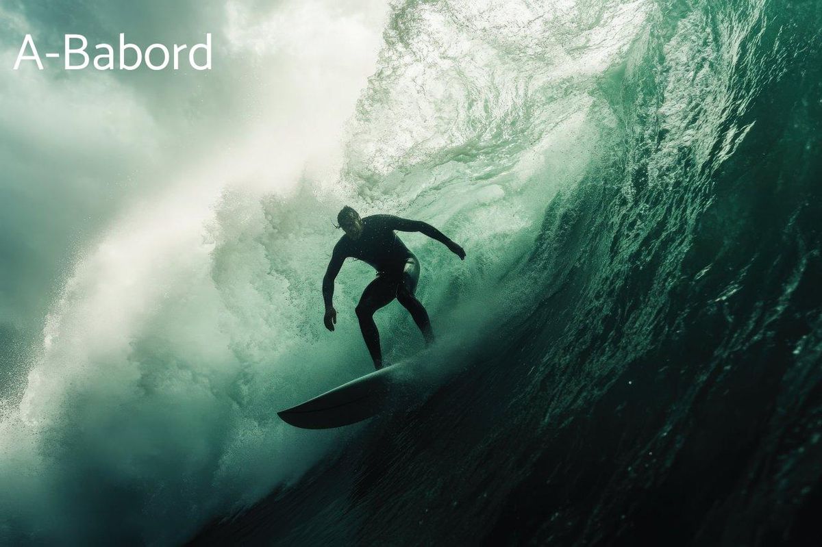 Surfeur défiant les vagues, boosté par des technologies de pointe, redéfinissant la compétition.