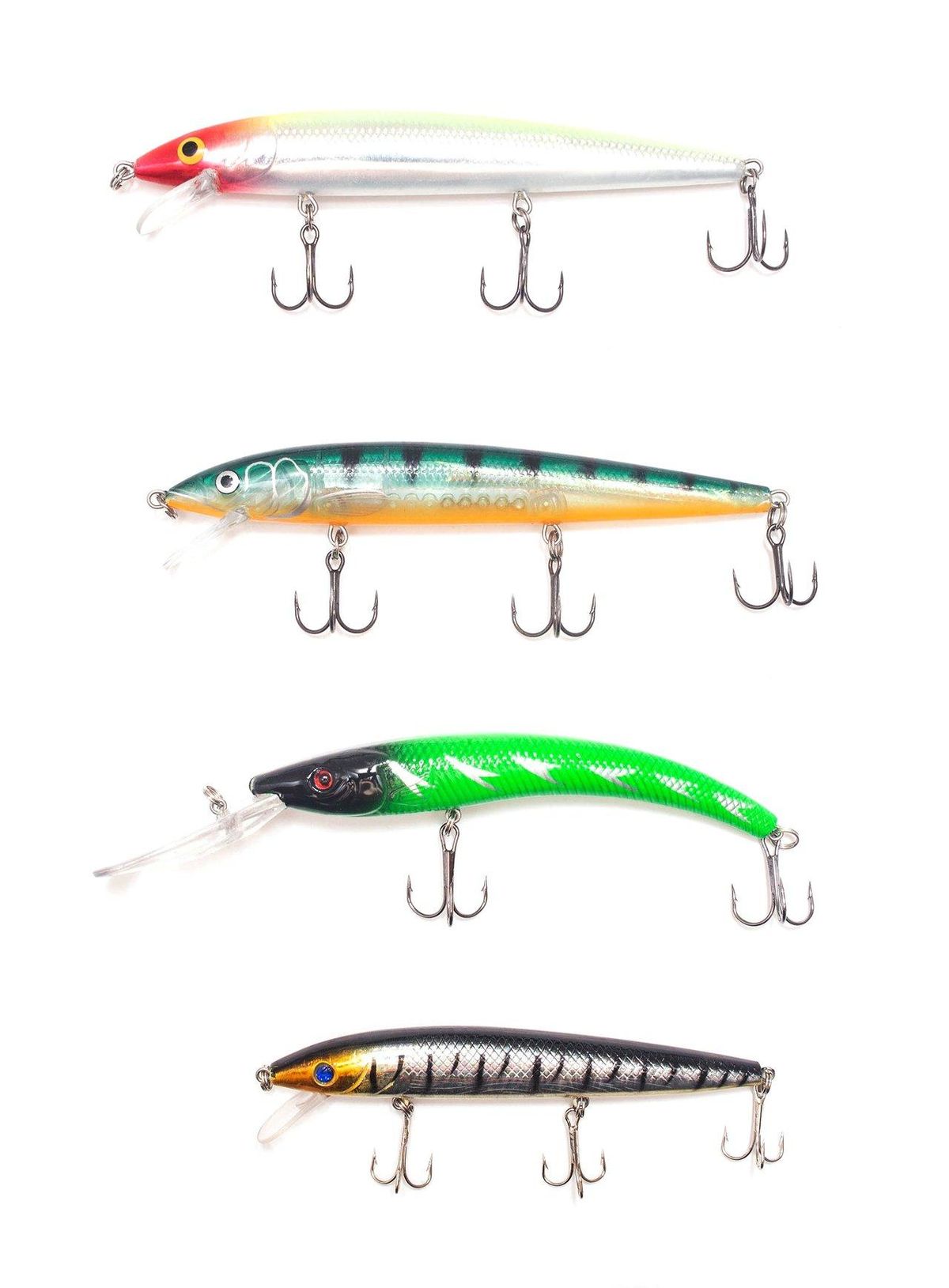 Une sélection de pike lures colorés, essentiels pour optimiser la pêche au brochet.