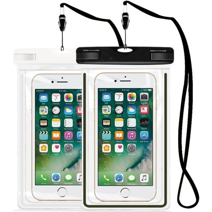 Image de [2 Pack] Pochette Étanche Smartphone Housse Sac Étanche Universelle Étui Moins de 6 Pouces Imperméable (Noir+Rose)