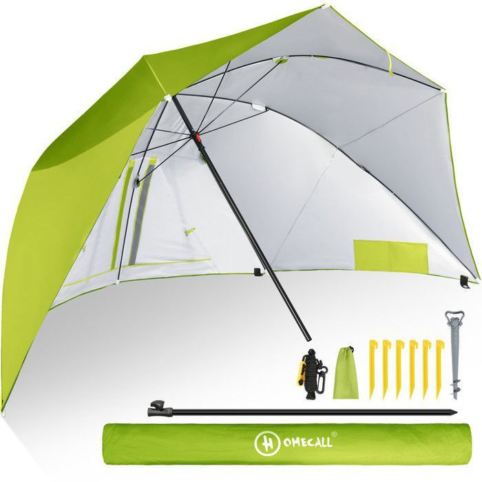 HOMECALL Parasol de plage avec système de parapluie résistant aux UV 50 + reconvertir en parasol pour 2-3 personnes-Vert