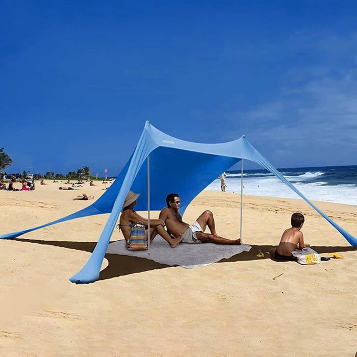 Parasol de plage portable avec ancrages sable protection UV toit solaire aluminium pour camping plage extérieur