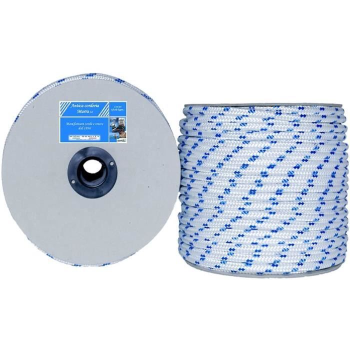 Image de Antica Corderia Marra – Tresse Nautique 10 mm x 100 m, Blanche avec Motif Bleu