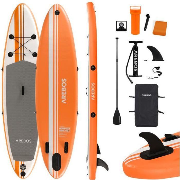 Image de AREBOS Stand Up Paddle Sup Gonflable | Single Layer | 300cm ou 320cm |Pompe Haute Pression | Sup Gonflable | Sac à Dos de Transport