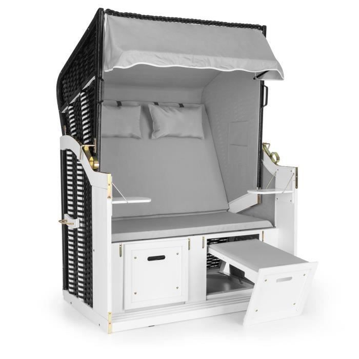 Image de Blumfeldt Hiddensee Chaise longue corbeille - Abri cabine de plage XL 2 places - 118cm - Bâche imperméable - Gris