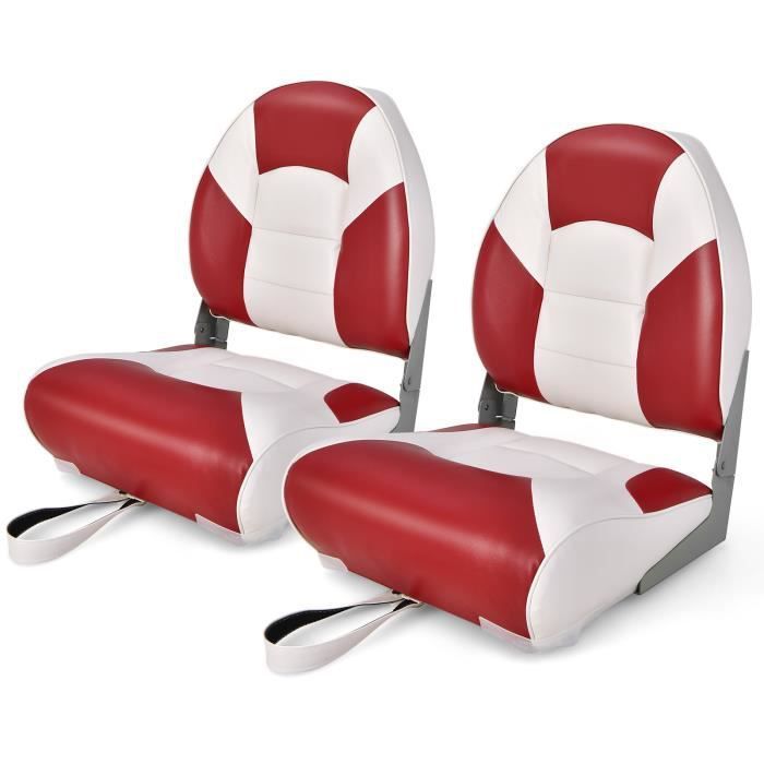 Image de COSTWAY 2 Sièges de Bateau Pliante en Éponge 44x53x55 cm en PVC Etanche Dossier Incurvé et Assise Elastique Spacieuse Rouge Blanc
