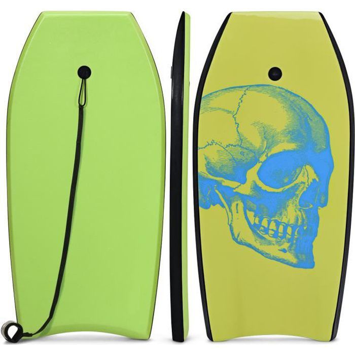 Image de COSTWAY Bodyboard 41 Pouces avec Sangle de 90 CM Planche de Surf avec Motif de Crâne Cool de Couleur Vert pour Adulte