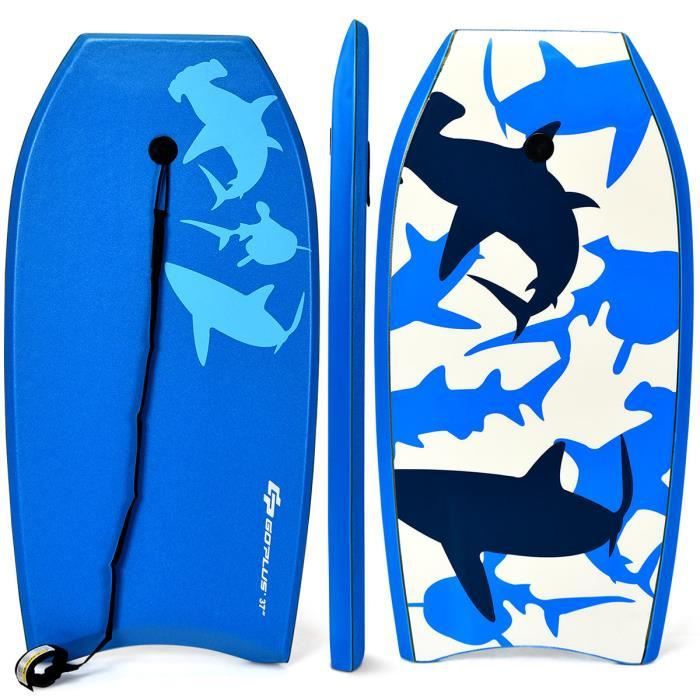 Image de COSTWAY Bodyboard,Planche de Surf 41 Pouces en XPE et HDPE avec 90CM de Corde pour Débutants,Amateurs Bleu en Requin