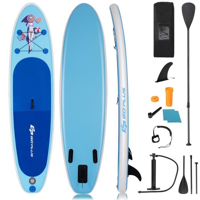Image de COSTWAY Stand Up Paddle Board Gonflable 305x76x15CM en PVC avec Pagaie Réglable 160-210CM Aileron Amovible Pompe Manuel Forme Bikini