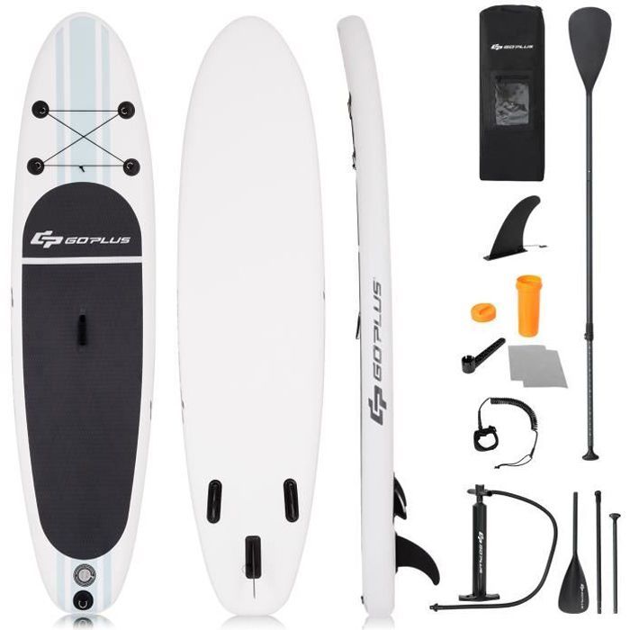 Image de COSTWAY Stand Up Paddle Board Gonflable 305x76x15CM en PVC avec Pagaie Réglable 160-210 CM Aileron Amovible Pompe Manuel Style Rayé