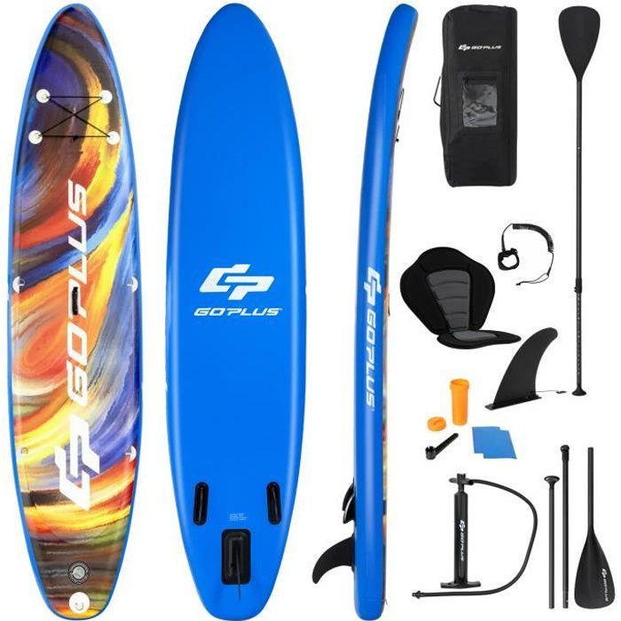 Image de COSTWAY Stand Up Paddle Board Gonflable 320x76x15cm avec Siège,Pagaie Réglable,Triple Ailerons 9 Anneaux en D,Leash pour Surfer,Yoga