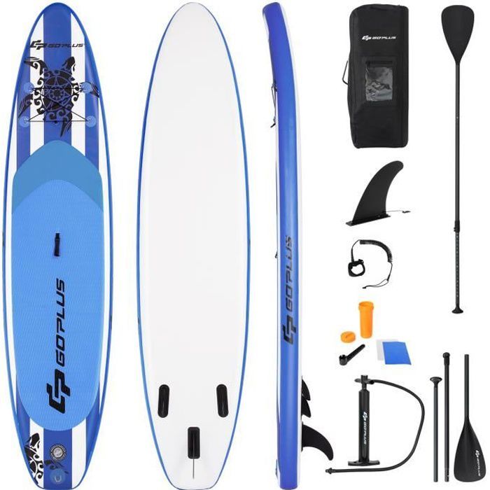 Image de COSTWAY Stand Up Paddle Board Gonflable 325x76x16CM PVC Pagaie Réglable Pompe Leash de Sécurité Aileron Sac pour Enfant/Adulte Bleu