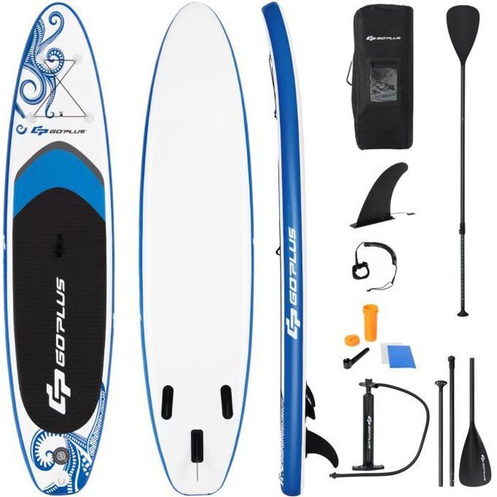 Image de COSTWAY Stand Up Paddle Board Gonflable 325x76x16CM PVC Pagaie Réglable Pompe Leash de Sécurité Aileron Bleu Sac pour Enfant/Adulte