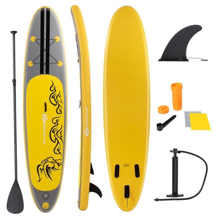 Image de COSTWAY Stand Up Paddle Board Gonflable 335x76x15cm avec Pagaie Pompe Haute Pression Kit de Réparation Leash Aileron Amovible