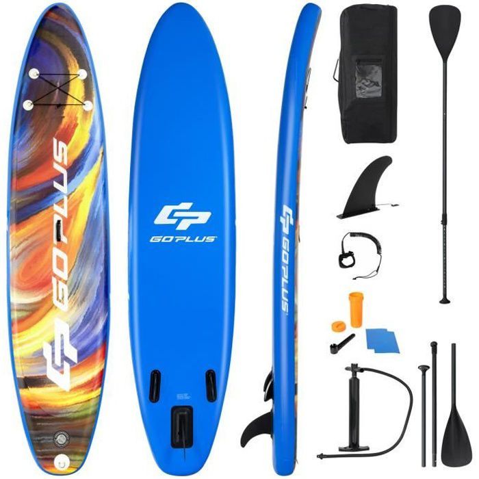 Image de COSTWAY Stand Up Paddle Board Gonflable 335x76x15CM en PVC avec Pagaie Réglable 160-210 CM Aileron Amovible Pompe Manuel Style Ciel