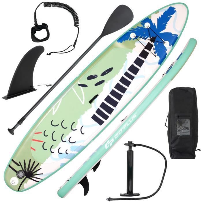 Image de COSTWAY Stand Up Paddle Board Gonflable 335x76x15CM Pagaie Réglable Accessoires Complets Sac Portable Aileron Central Cocotier