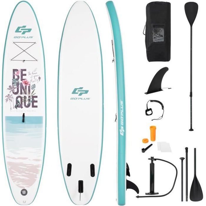 Image de COSTWAY Stand Up Paddle Board Gonflable 335x76x15CM Pagaie Réglable Accessoires Complets Sac Portable Aileron Central Plage