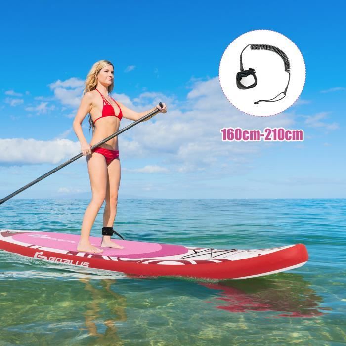 Image de COSTWAY Stand Up Paddle Board Gonflable 335x76x16CM PVC Pagaie Réglable Pompe Leash de Sécurité Aileron Sac pour Enfant/Adulte Rose