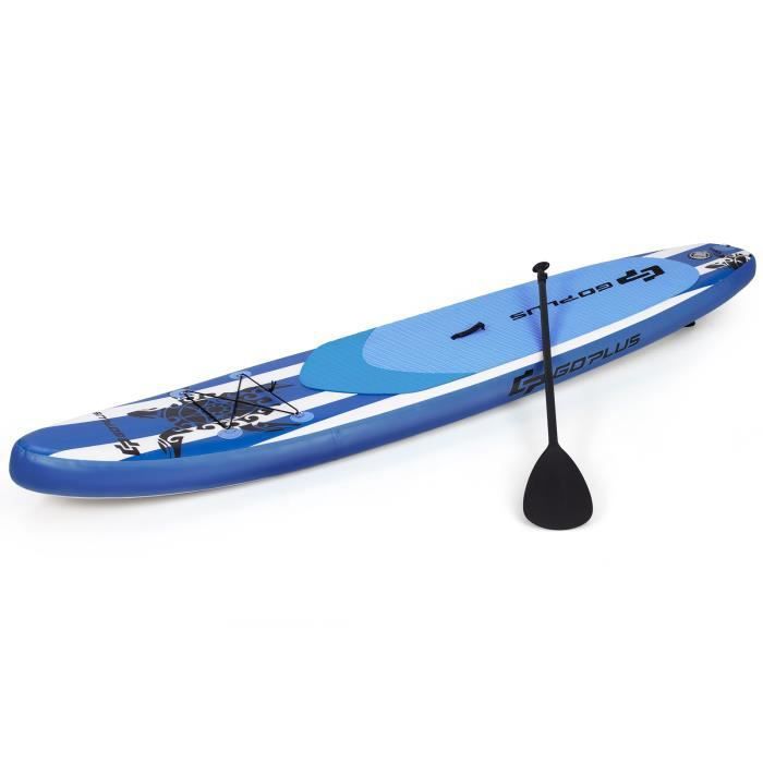 Image de COSTWAY Stand Up Paddle Board Gonflable 335x76x16CM PVC Pagaie Réglable Pompe Leash de Sécurité Aileron Sac pour Enfant/Adulte Bleu