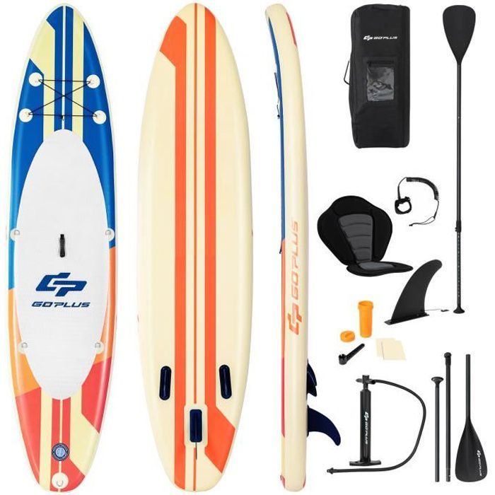 Image de COSTWAY Stand Up Paddle Board Gonflable avec Siège 320 x 76 x 15cm, Charge Max 150kg avec Corde de Sécurité et Pagaie Réglable