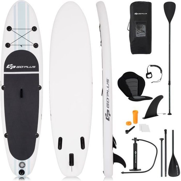 Image de COSTWAY Stand Up Paddle Gonflable 305 x 76 x 15 cm avec Siège, 9 Anneaux Réglables Pagaie,Corde de Sécurité 3 Ailerons Support 130kg