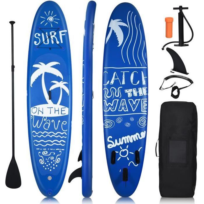 Image de COSTWAY Stand Up Paddle Gonflable 305x76x15CM en PVC Accessoires Sac Portable Pagaie Réglable Ailerons Inférieur Pompe à Main Leash