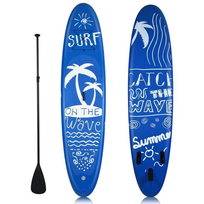 Image de COSTWAY Stand Up Paddle Gonflable 335x76x15CM en PVC Accessoires Sac Portable Pagaie Réglable Ailerons Inférieur Pompe à Main Leash