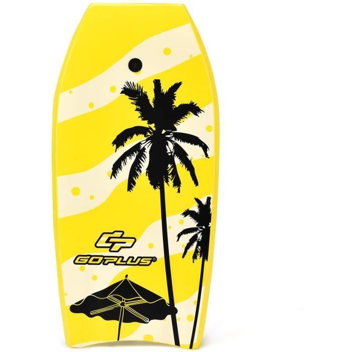 Image de DREAMADE Bodyboard Planche de Surf 41” en XPE et HDPE avec Corde de Pied 90CM,104X51,5X6CM,pour Adultes,Motif Cocotier et Parasol