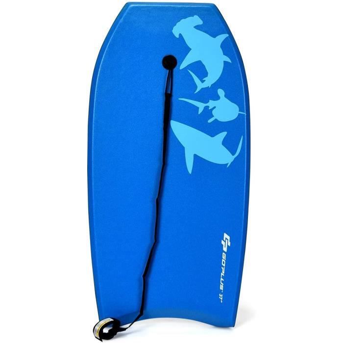 Image de DREAMADE Bodyboard Planche de Surf 41” en XPE et HDPE avec Corde de Pied 90CM,104X51,5X6CM,pour Adultes,Motif Requin Bleu