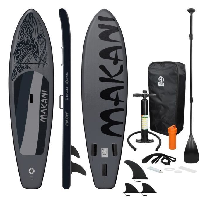 Image de ECD Germany Stand Up Paddle Board Gonflable Makani | 320 x 82 x 15 cm | jusqu'à 150 kg | PVC | Noir | Pompe à Air Pagaie Sac