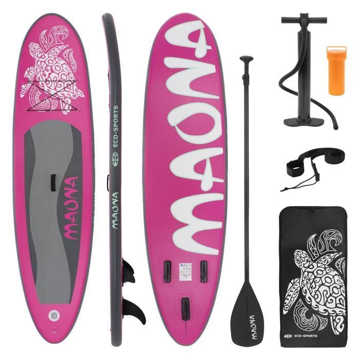Image de ECD Germany Stand Up Paddle Surf SUP Gonflable Maona | 308 x 76 x 10 cm | jusqu'à 120kg | PVC | Rose | Planche de Surf