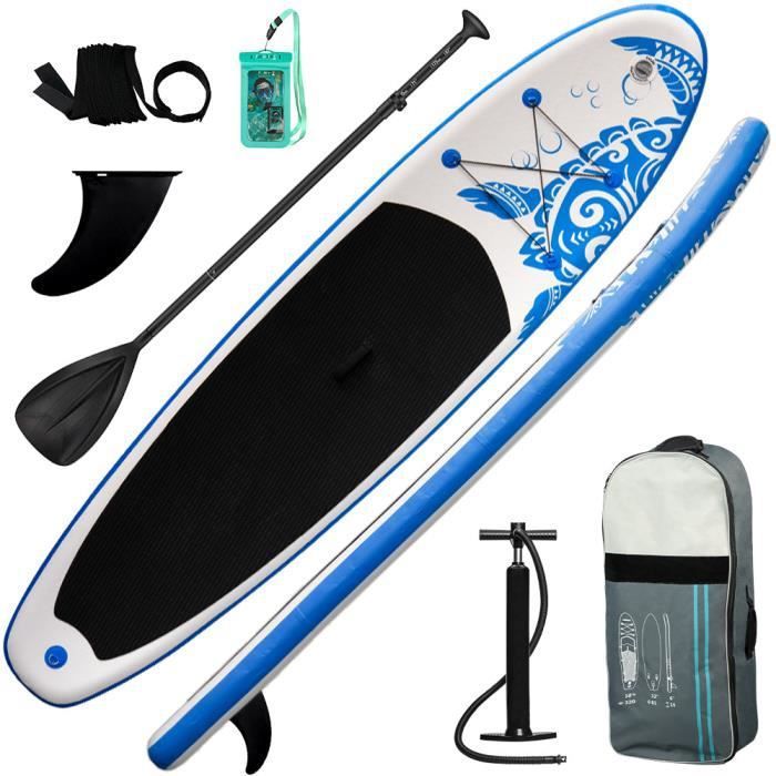 Image de FunWater-Stand Up Paddle avec pagaie,335 x 81 x 15cm,sac à dos, palmes,Blanc,noir