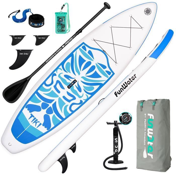 Image de FunWater -Stand up paddle gonflable de randonnée - 320 x 83 x 15 cm - PVC -  Bleu -Tiki
