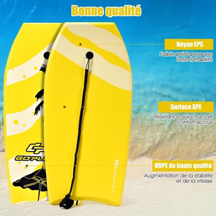 Image de GIANTEX Planche de Bodyboard en Mousse 41 Inches 105X51X6 CM Capacité de Charge Max à 85KG,Jaune