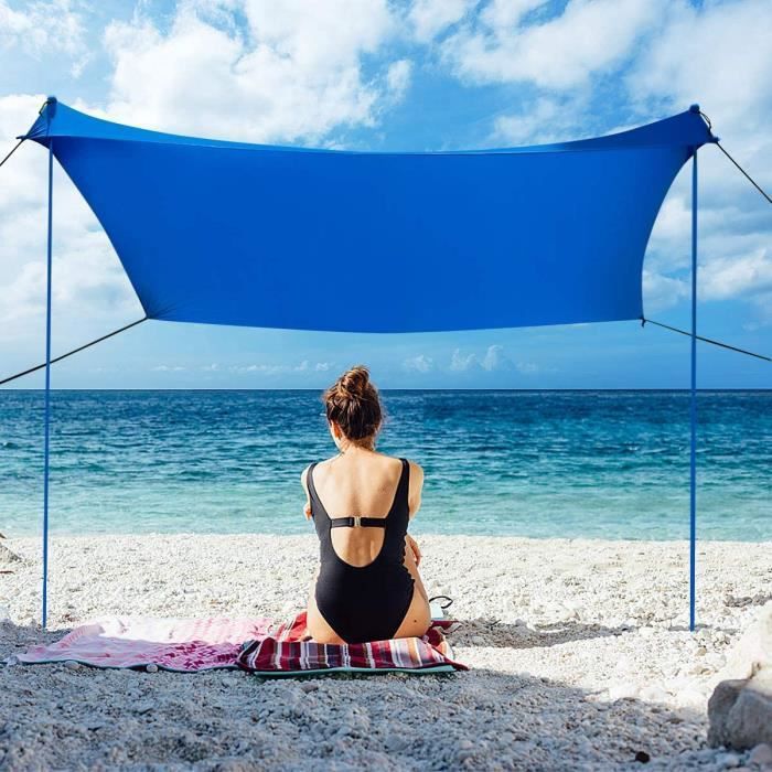 Image de GOPLUS Tente de Plage avec Ancre de Sable 2,1x2,1M,Pare-Soleil de Plage avec Sac Abri de Plage,pour Camping,Pique-Nique,Pêche