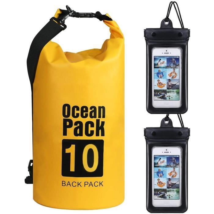 Image de Jaune 10L Sac Étanche, Sac à Dos Étanche, IP66 Sac Étanche à Sangles, pour Kayak Bateau Canoeing Camping Piscine Rafting Voile Pêche