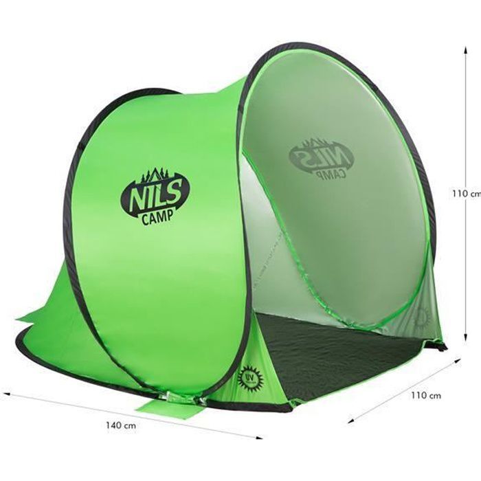 Image de NILS tente de plage noire et verte, imperméable, auto-déployable, protection UV