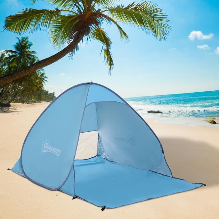 Image de Outsunny Abri de plage tente de plage pliable pop-up automatique instantané protection UV fenêtre arrière grand tapis de sol
