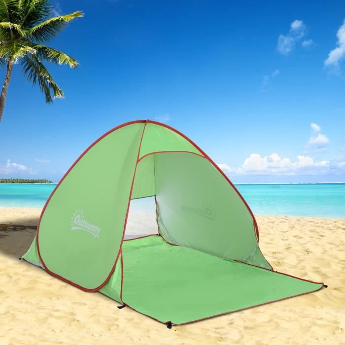 Image de Outsunny Abri de plage tente de plage pliable Pop-up automatique instantané protection UV fenêtre arrière grand tapis de sol