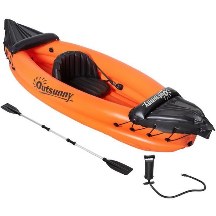 Image de Outsunny Canoé kayak gonflable 1 personne avec gonfleur et rame en aluminium, orange