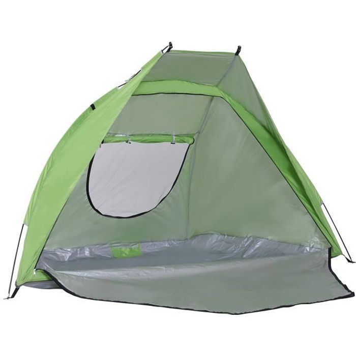 Image de Outsunny Tente de plage abri de plage pliable dim. 2,30L x 1,40l x 1,27H m fenêtre sac transport inclu polyester vert