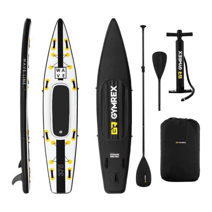 Image de Pack Paddle Gonflable Stand Up Board Planche Surf Accessoires Noir & Jaune 120kg