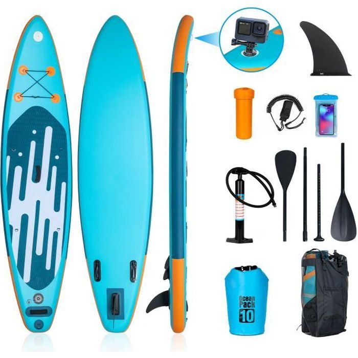 Image de Paddle Gonflable Adulte 322x76x16,5cm Charge Max 150kg Bleu