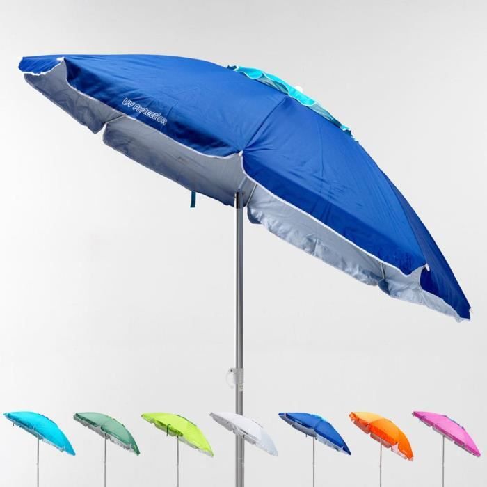 Image de Parasol de plage 200 cm aluminium anti-vent protection uv Corsica, Couleur: Bleu