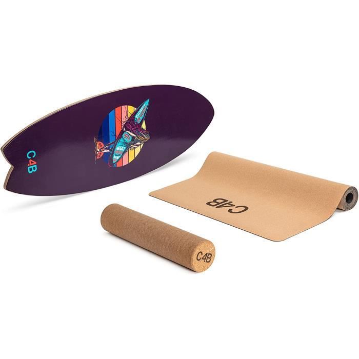 Image de Planche D Equilibre - Limics24 - Wake-Board D Équilibre Rouleau Liège Tapis Surf (100% Bois) Trick Board