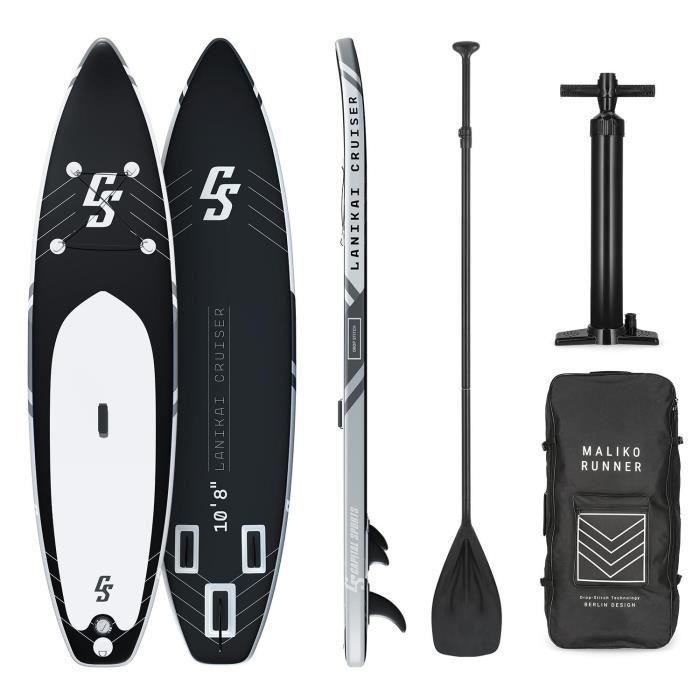 Image de Planche de Paddle Gonflable  330 x 77 x 15 cm CAPITAL SPORTS Lanikai Cruiser 10.8 - Pagaie télescopique + Sac à Dos - Noir