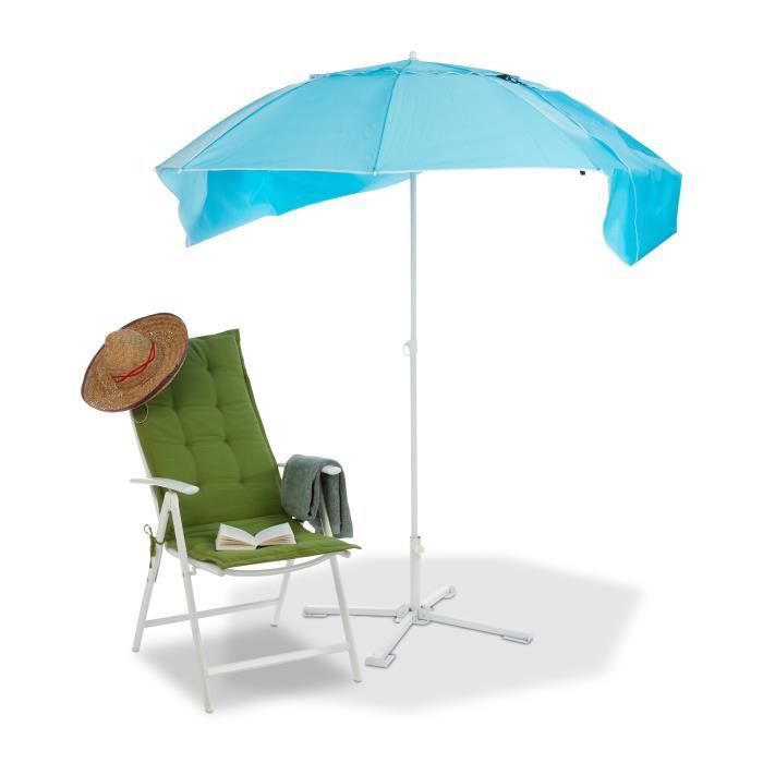 Image de Relaxdays Parasol, abri de plage, Protection anti UV, Jardin, Terrasse, Avec sac de transport, Toile HxD 210x180cm, bleu