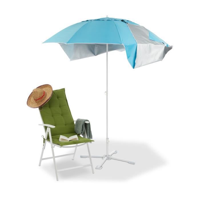 Image de Relaxdays Parasol, Abri de plage, Protection anti UV SPF 50+, Jardin, Terrasse, Sac de transport, HxD 210x180cm, bleu