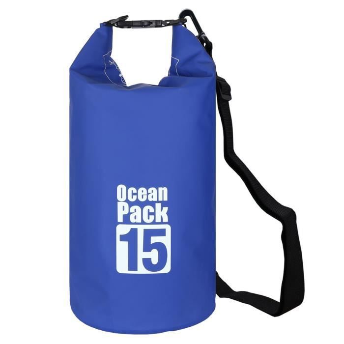 Image de Sac Etanche  500D bâche Heavey-Duty PVC pour Kayak-canotage-canoë-pêche-rafting-natation-camping-snowboard 15L Bleu