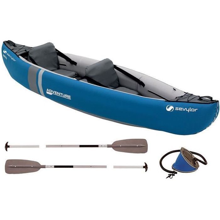 Image de SEVYLOR Canoë polyvalent Kit Adventure 2 personnes bleu avec sac, 2 pagaies simples et gonfleur